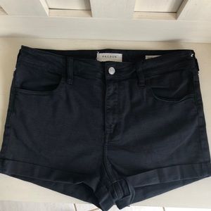High rise black denim shorts